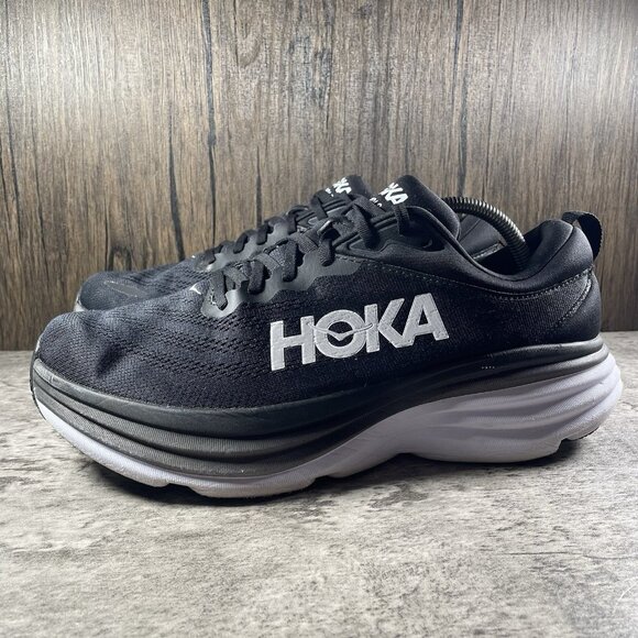 Hoka One One Bondi 8 Running Shoes 1123202 BWHT Black Sneakers Mens Size 11.5 D - Picture 4 of 10